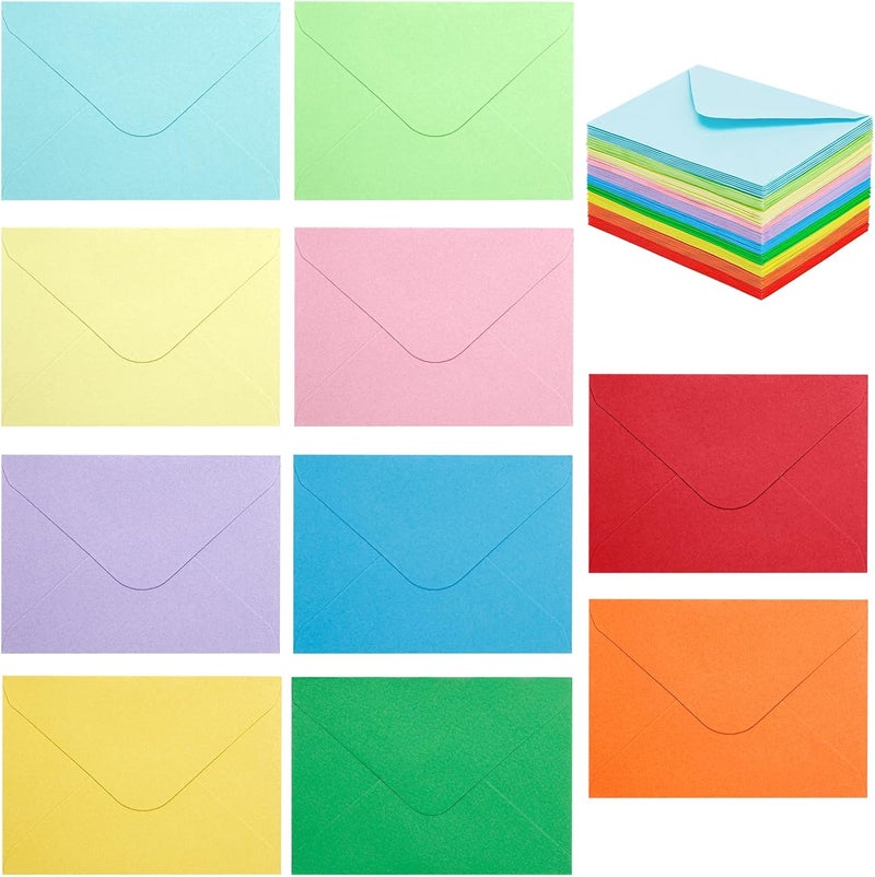 Keketer 100 Pack 4 x 2.75" Colorful Mini Envelopes 120GSM Gift Card 10 Color Envelopes Bulk Small Paper Gift Card Sleeves Greeting Card Business Card Tiny Envelope Pockets for Card & Invitation - Image 1